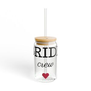 Bride Crew Sipper Glass 16oz | Mason Jar Style with Straw